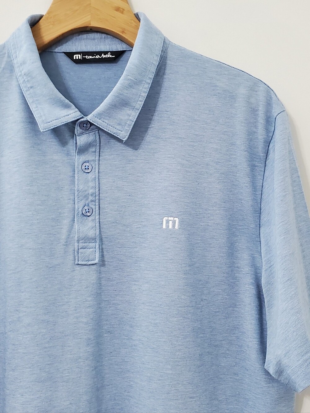 Travis Mathew Golf Polo Shirt Blue Micro Stripe Pima Cotton Blend Mens XXL
